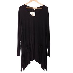 NEW Anthony Originals Black Tunic Top Dress Pockets Asymmetrical Hemline Size 2X
